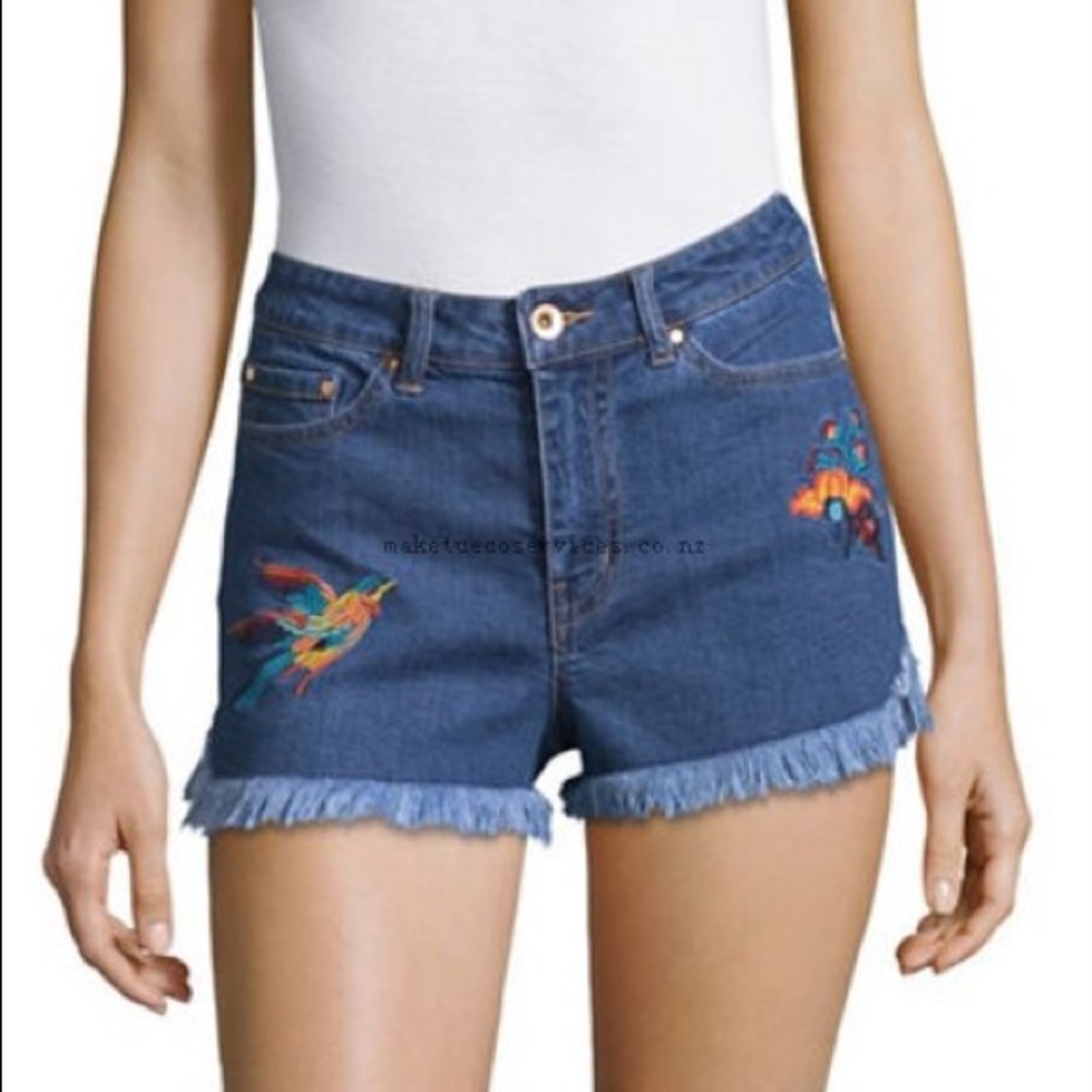 Highline Collective embroidered fringe jean shorts